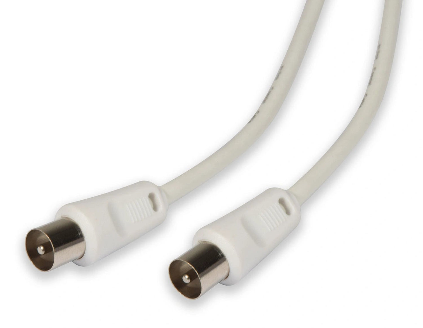 Power Plus male-to-male coaxial lead, white cable with two metal connectors