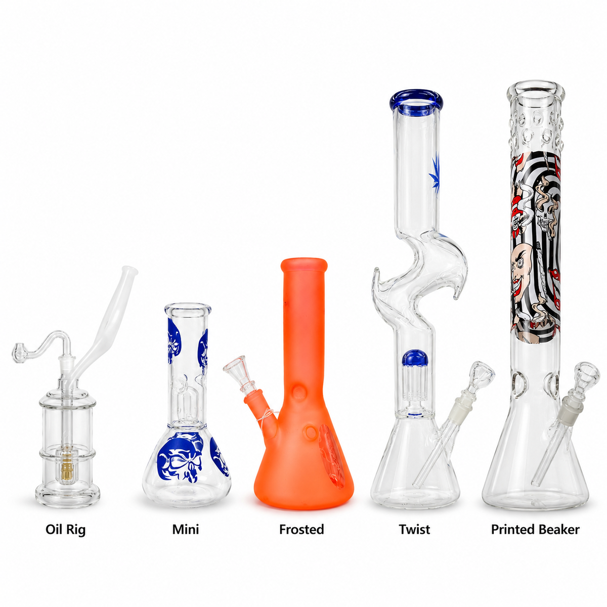 Bongs - Glass - Assorted Designs - 12/13/19/20/30/44/45cm (Approx) Glass