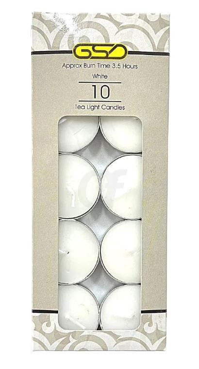 Tea light candles, white, 10-count pack by GSD