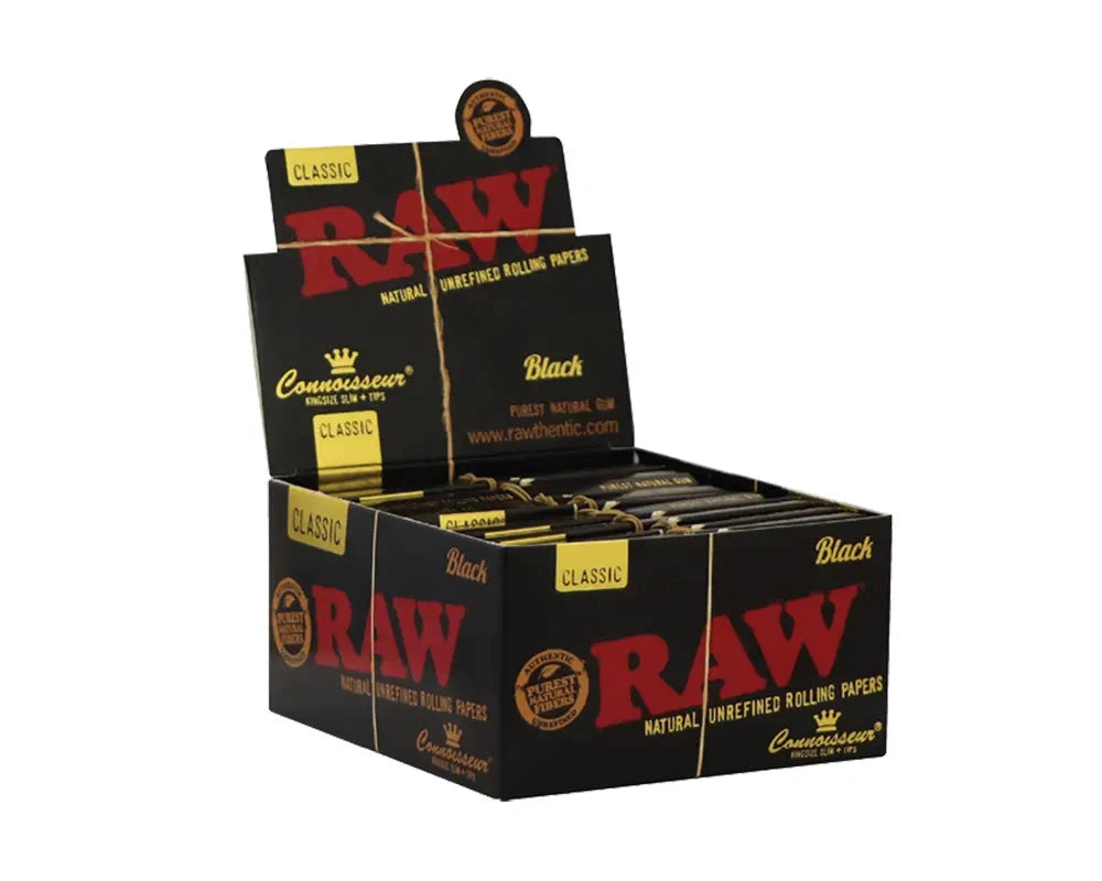 RAW Classic Black & Gold King Size Connoisseur Papers 24-pack box of rolling papers