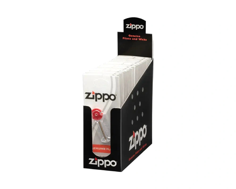 Zippo Flints 6x24 packs in a black display box with Zippo logos