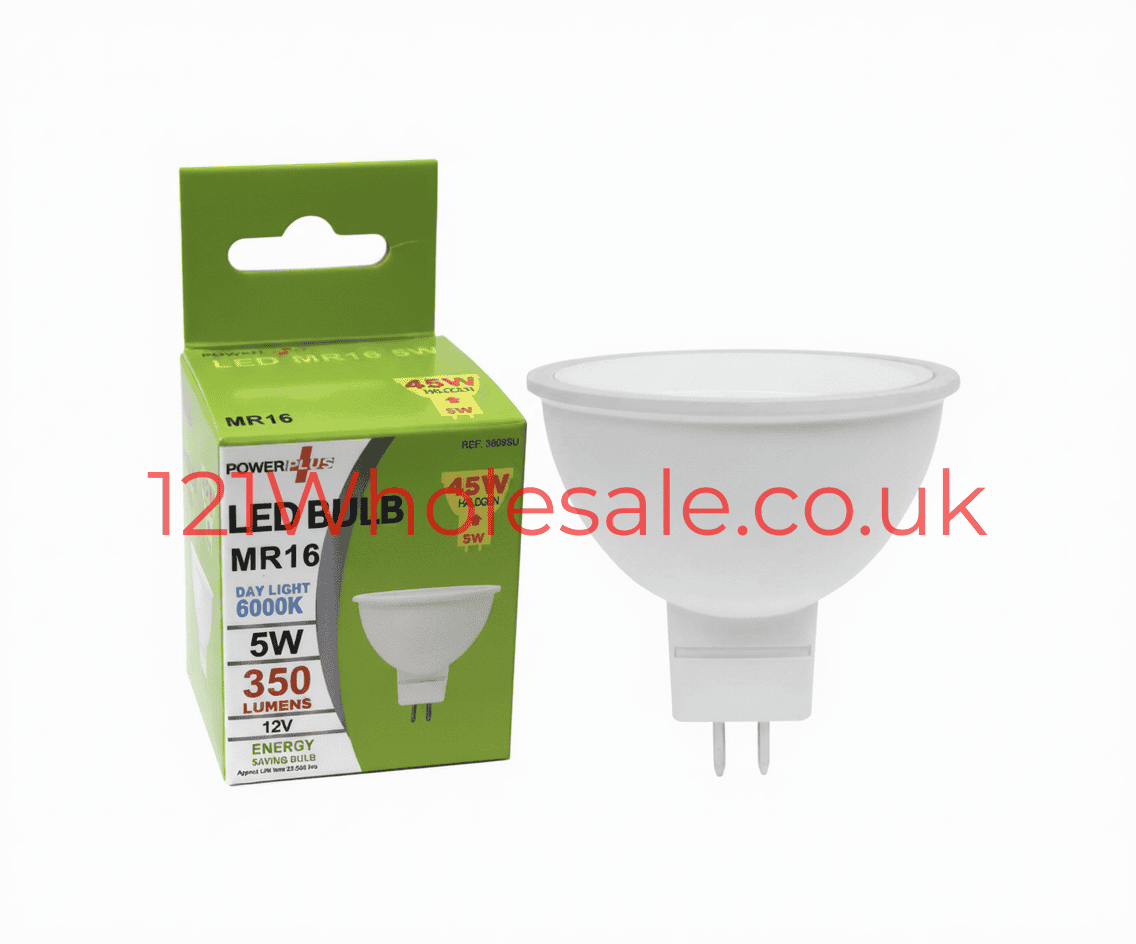 ecoLight MR16 LED Bulb 5W, cool white 6000K, box and bulb shown