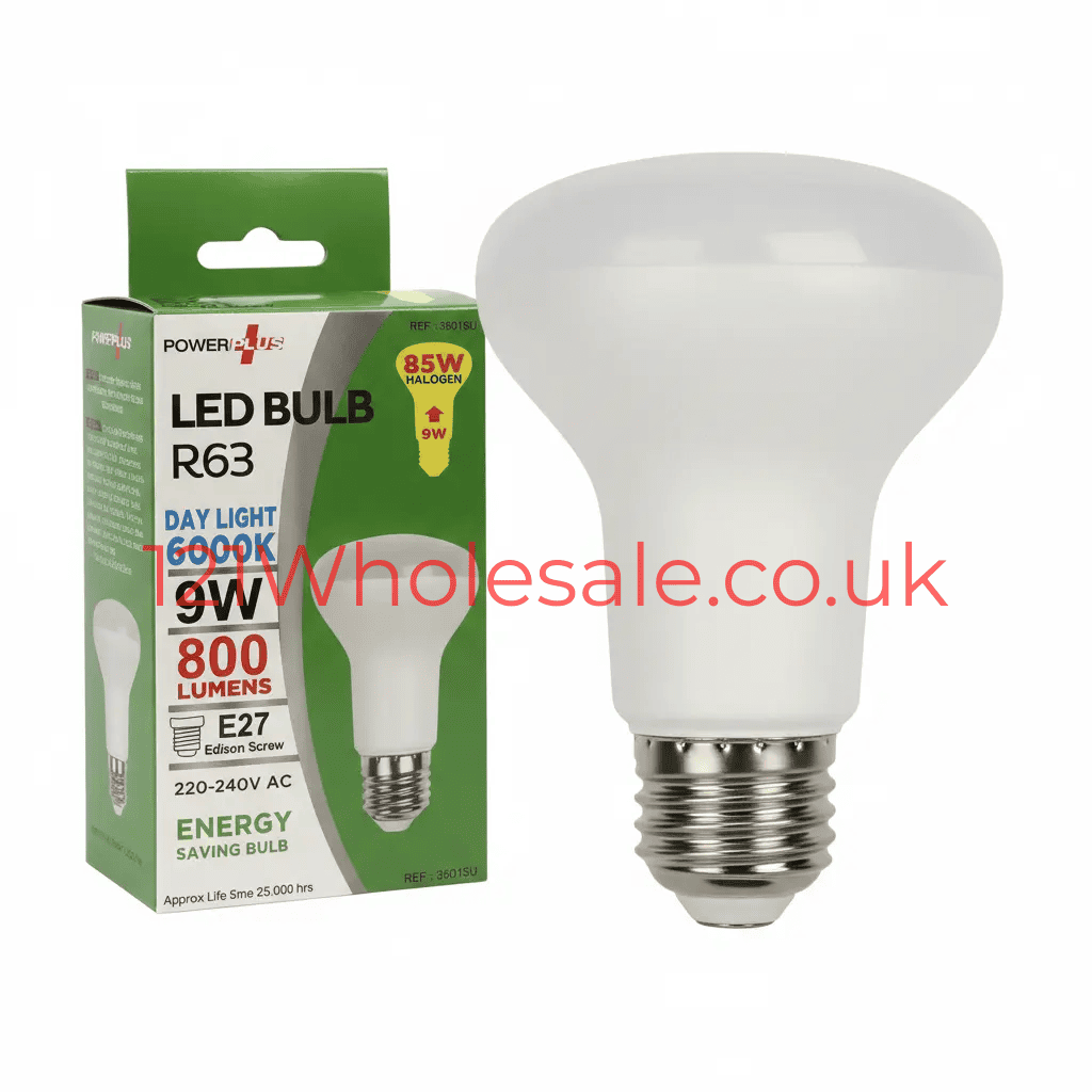 R63 Spot ES E27 LED Bulb 9W by Power Plus, 12-pack box, daylight 6000K