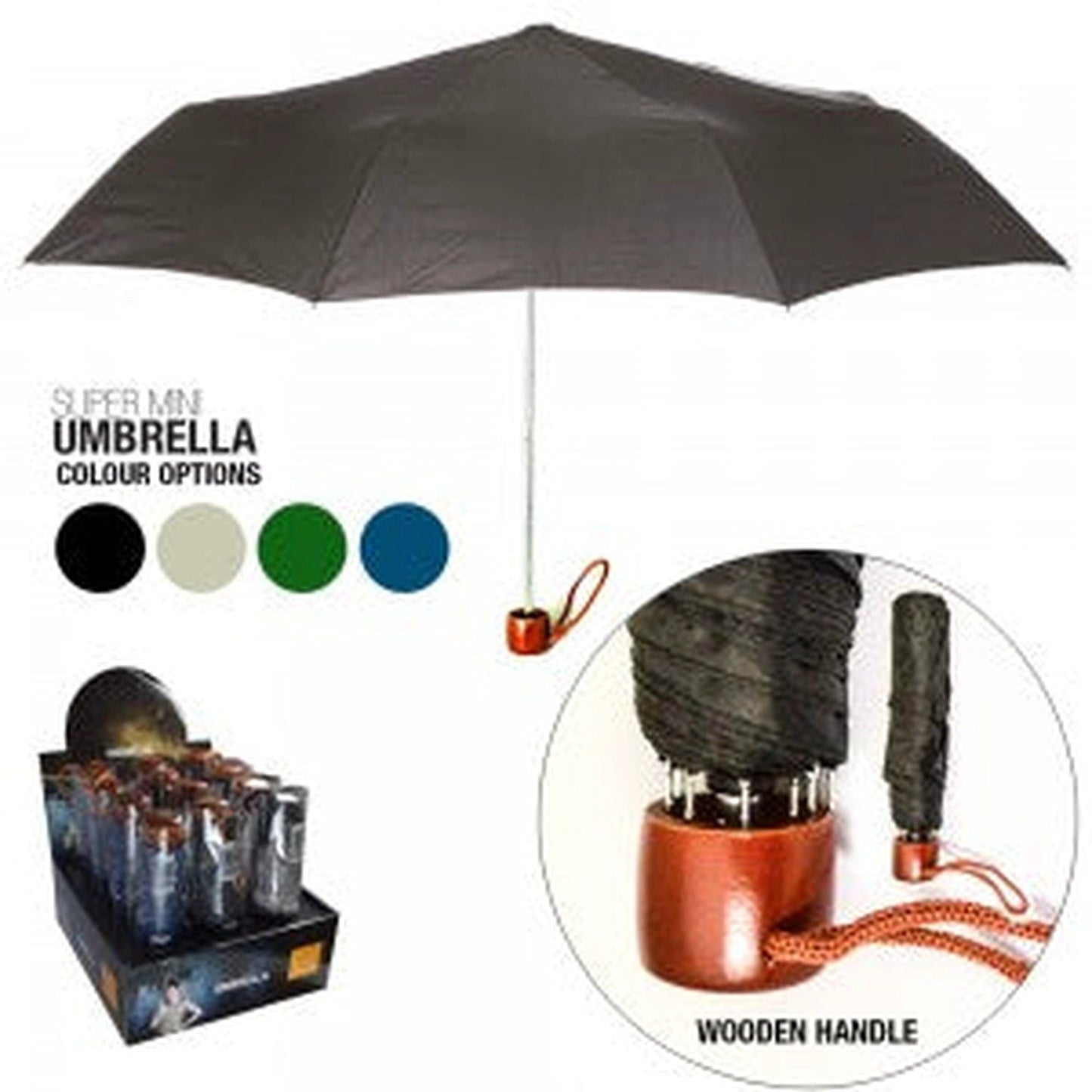 Wooden Handles 3 fold Umbrella - mix colours(16 in a Box) by Wooden Handles