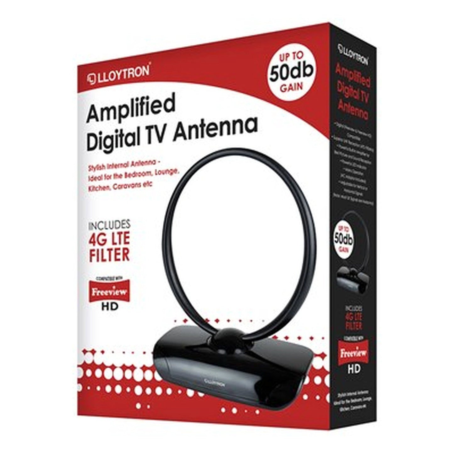 Lloytron Active Indoor Loop TV Antenna - 50dB - Black by Lloytron