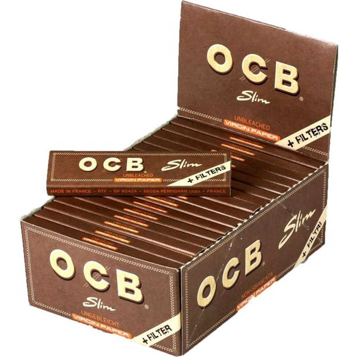 OCB UNBLEACHED SLIM ROLLING PAPER & TIPS X 32 BOOKLETS by OCB