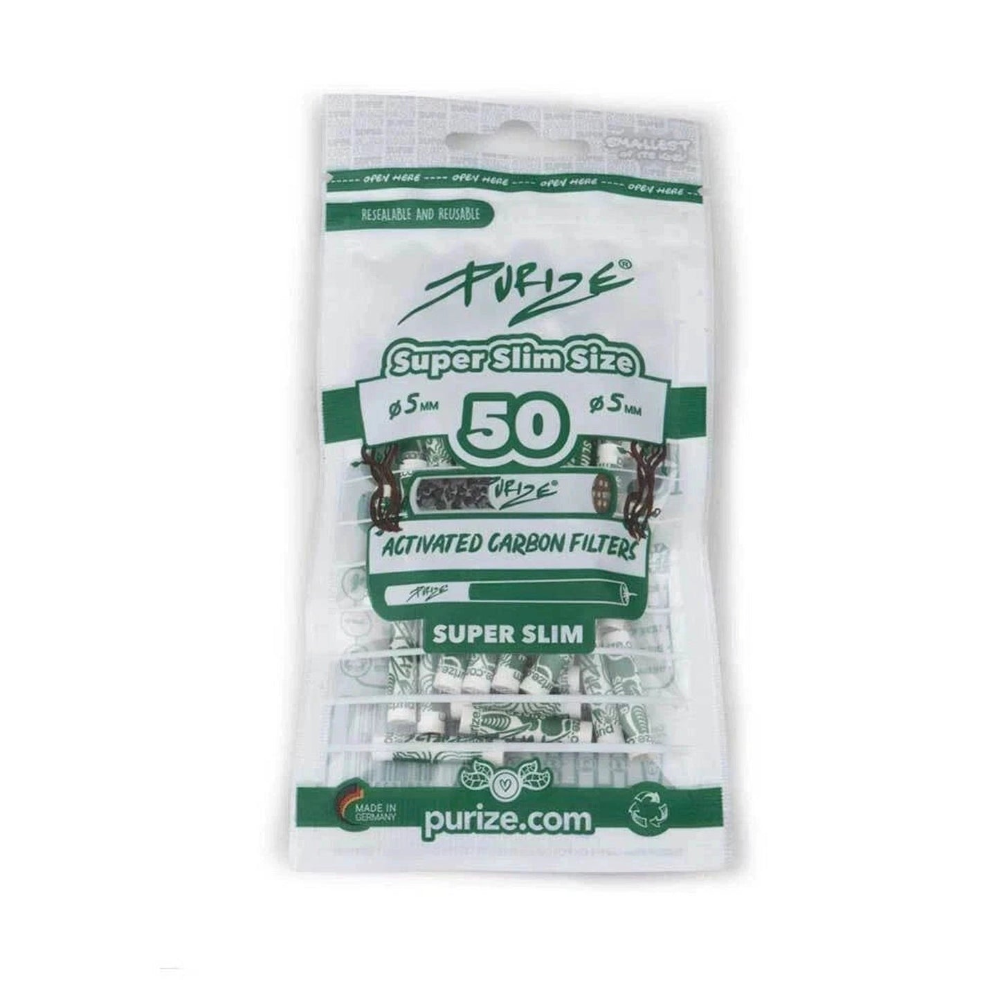 Purize Carbon Activated SUPER Slim Charcoal Filter Tips - 5mm - 50 Pack by Purize