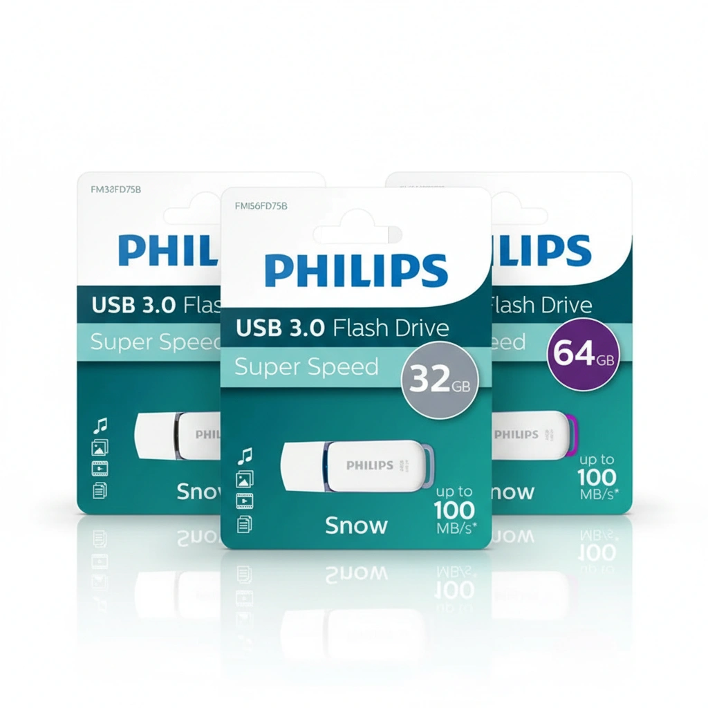 USB 3.0 Flash Drive Philips Snow; teal packaged, 3-pack with 32GB/64GB options