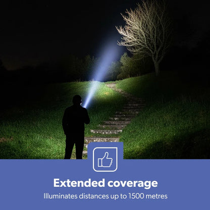 Torch Rechargeable Zoomable Long Range - 30W LED Flashlight 2000 Lumen Super Bright Powerful 4000mAh Battery GFL51096UK Geepas