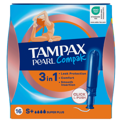 Tampax Pearl Compak 3 in 1 Applicator Tampons 16's Regular/Super/Super Plus (4 Pack)