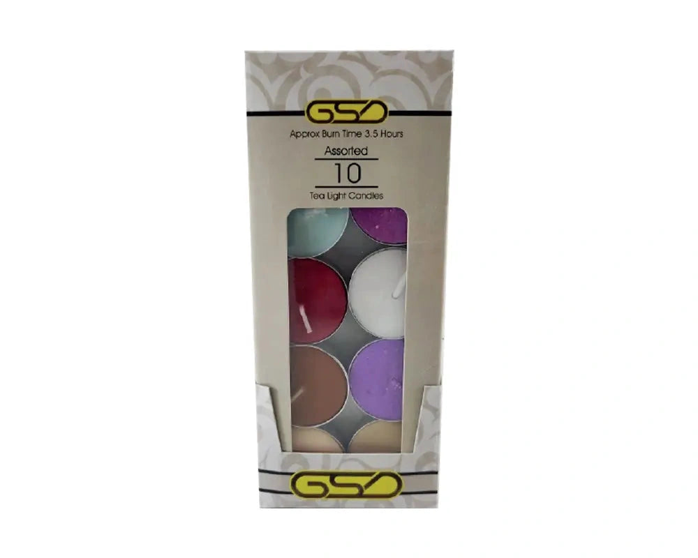 GSD Household Tealight Candles, 10-pack with assorted colors