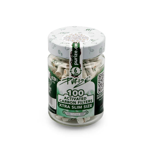 Purize Glass I XTRA Slim Size 100 Jar | Assorted Colours Filter Tips With Activated Charcoal Purize