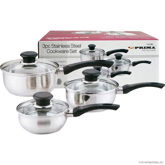 Casserole set with lids, 5-piece (18–26 cm), Prima stainless steel cookware with glass lids