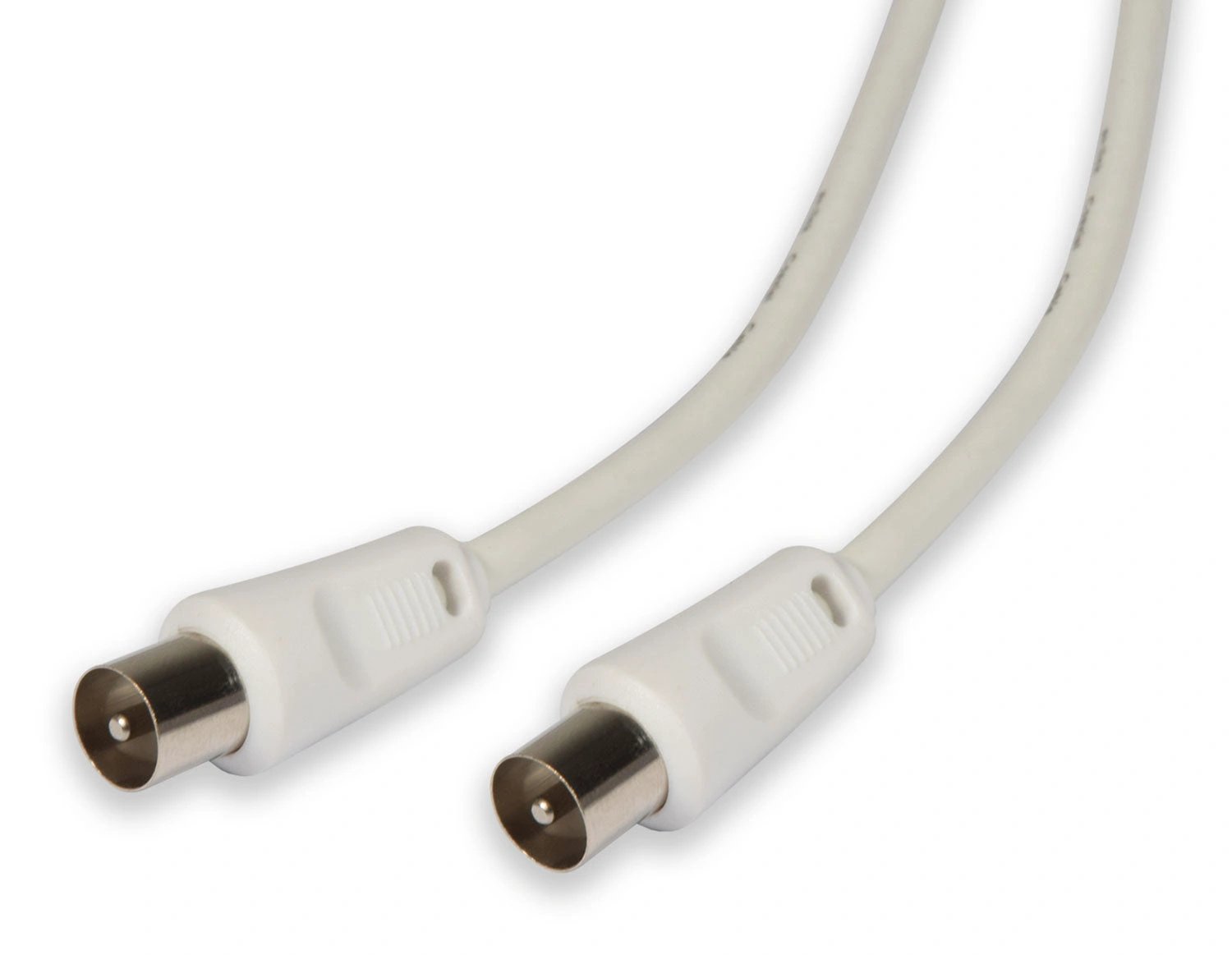 Power Plus male-to-male coaxial lead, white cable with two metal connectors