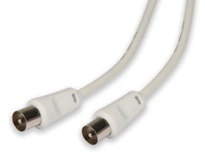 Power Plus male-to-male coaxial lead, white cable with two metal connectors