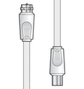 Male Plug to Female Socket Coaxial Lead, Power Plus; silver connectors with gray coaxial cable