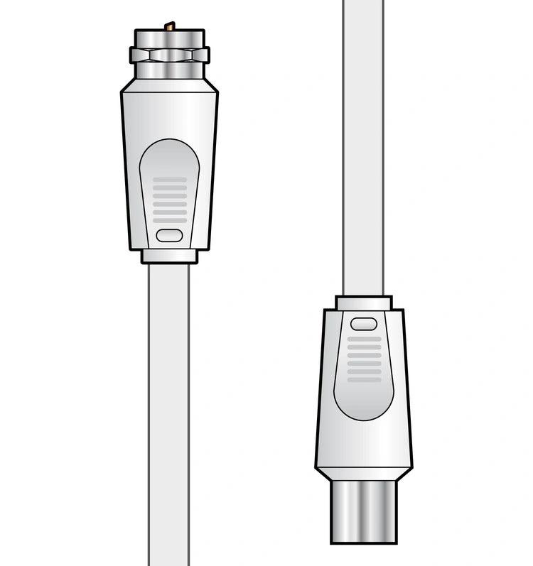 Male Plug to Female Socket Coaxial Lead, Power Plus; silver connectors with gray coaxial cable