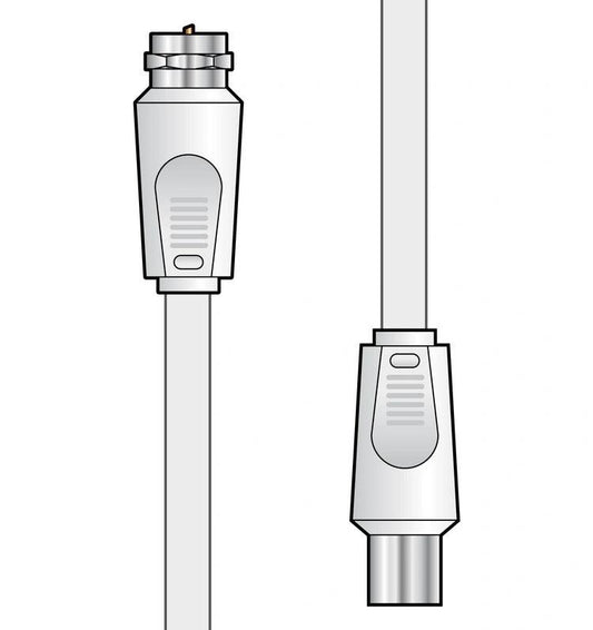 Male Plug to Female Socket Coaxial Lead, Power Plus; silver connectors with gray coaxial cable