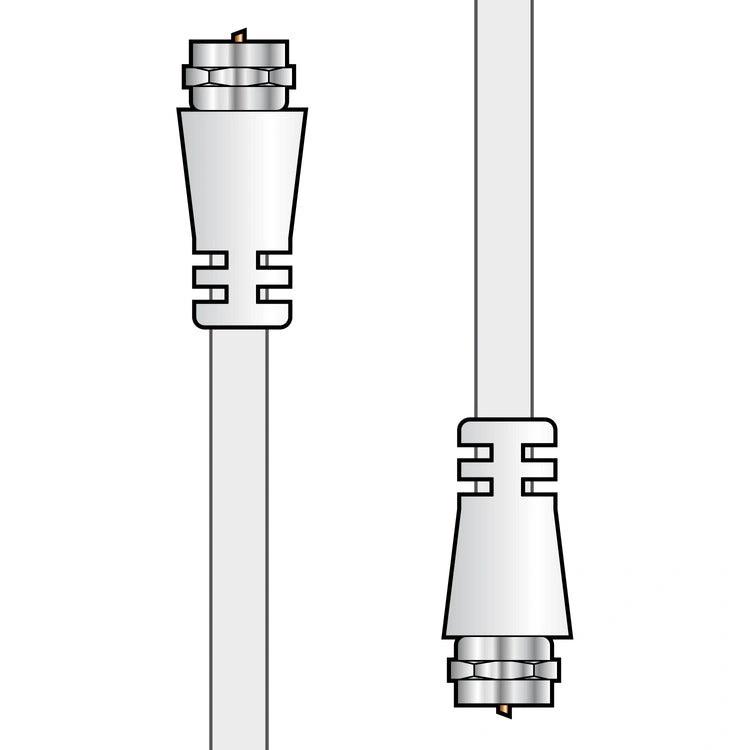 Coaxial lead with F plug to F plug connectors on grey cable; dual ends.