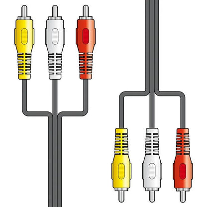 av:Link 3x RCA to 3x RCA leads with yellow, white and red connectors on black cables