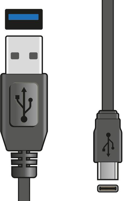 USB Type A to USB Type C data and charging cable, black, unbranded