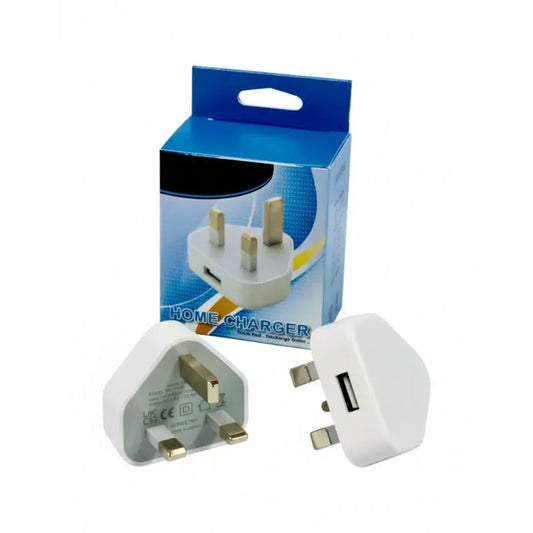 Two white USB plug adaptors with a USB-A outlet, 2400mA, packaging shown