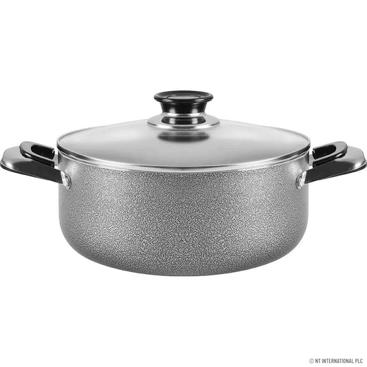 Casserole pot with glass lid, speckled gray finish, Prima brand 24 cm