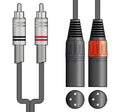 XLR leads: 2 XLRM male to twin RCA cable, Citronic, black with silver plugs.