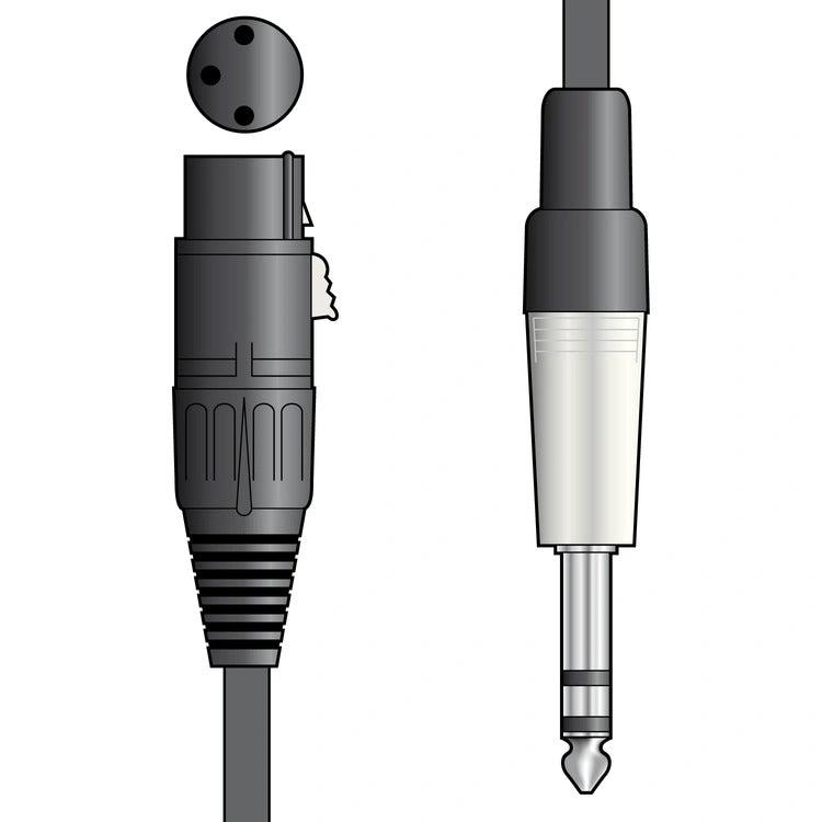 av:Link XLRF to 6.3mm mono jack lead; black XLR connector and silver plug