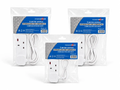 Power Plus 2 Way Extension Lead blister packs, white with blue labels, 2m and 5m lengths, 3 packs shown