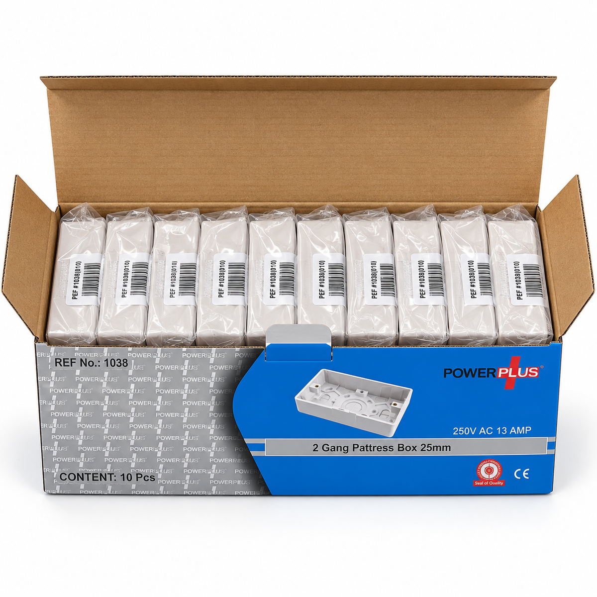 2 Twin Gang Double Surface Mount Back Box 10 Pack Power Plus