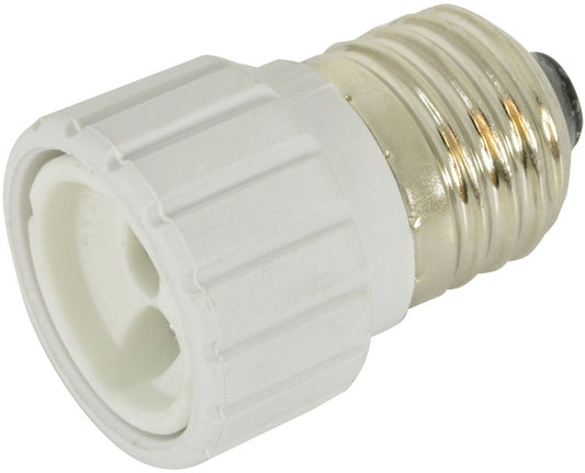 Lyyt lamp socket converter E27 to GU10, white plastic adapter with metal screw base.