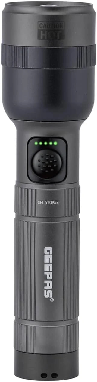 Torch Rechargeable 20W Long Range - Zoomable LED Flashlight 1500 Lumen Super Bright Powerful 3000mAh Battery Geepas