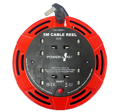 Cable Reel Lead 4 Socket Heavy Duty  Extension Power Plus