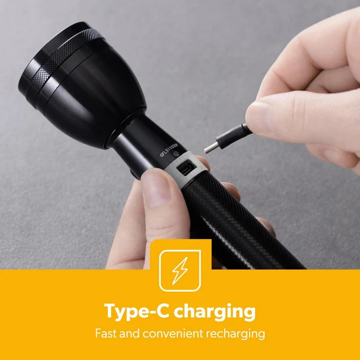 Torch Rechargeable 7W T6 LED - 6000mAh Super Bright Lightweight Long Battery Life Flashlight Geepas