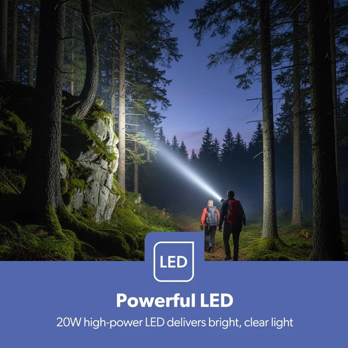 Torch Rechargeable 20W Long Range - Zoomable LED Flashlight 1500 Lumen Super Bright Powerful 3000mAh Battery Geepas