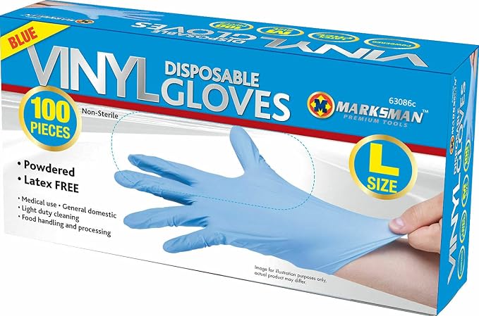 100 Pieces Vinyl Large Powder/Latex Free Clear Disposable Gloves Marksman