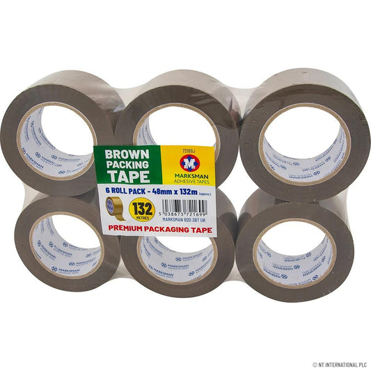 2'' Brown Tape Extra Long 66M (Pack of 6). by Marksman
