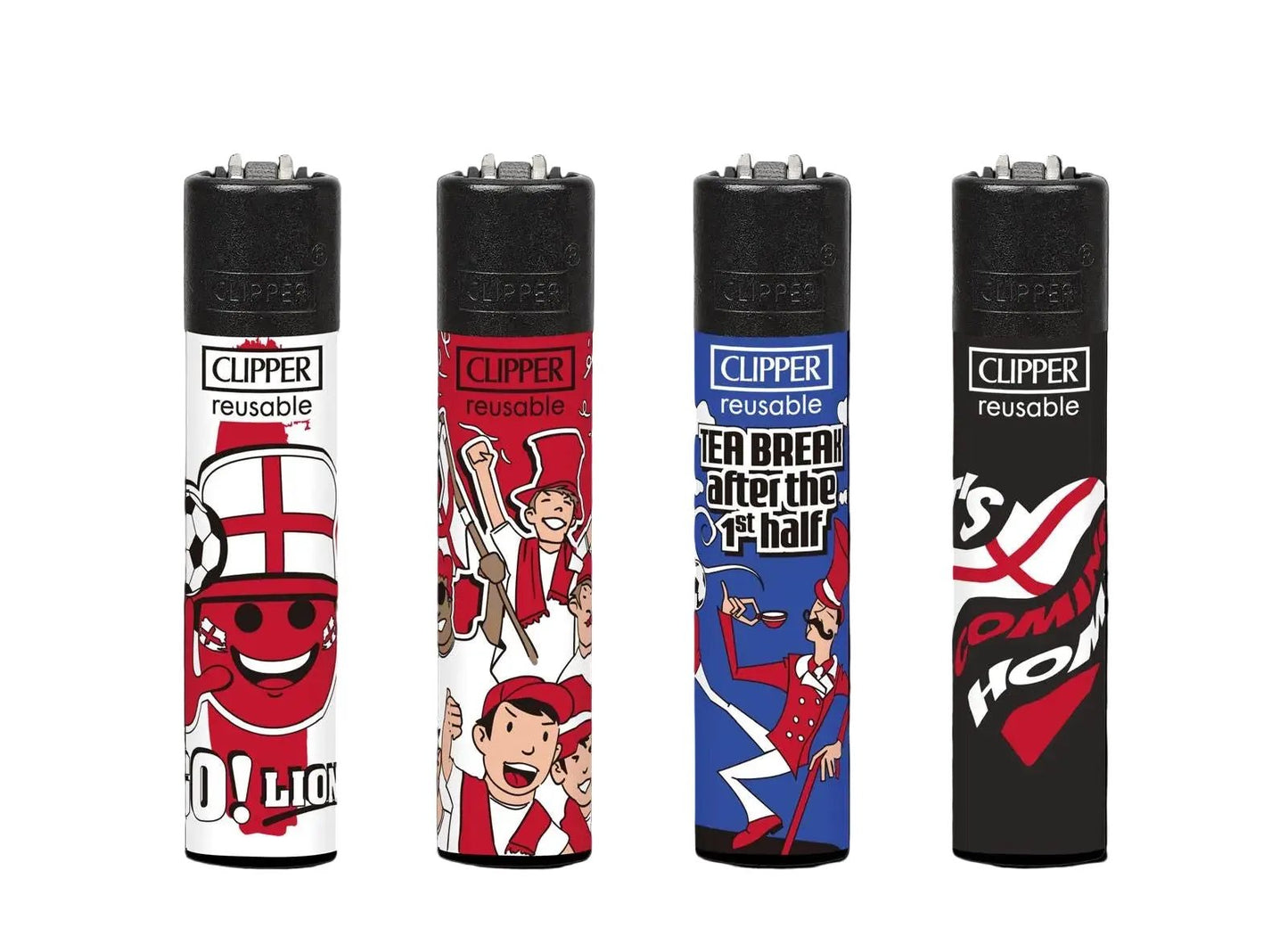 Clipper Flint metal lighters; 4-pack of assorted World Football designs