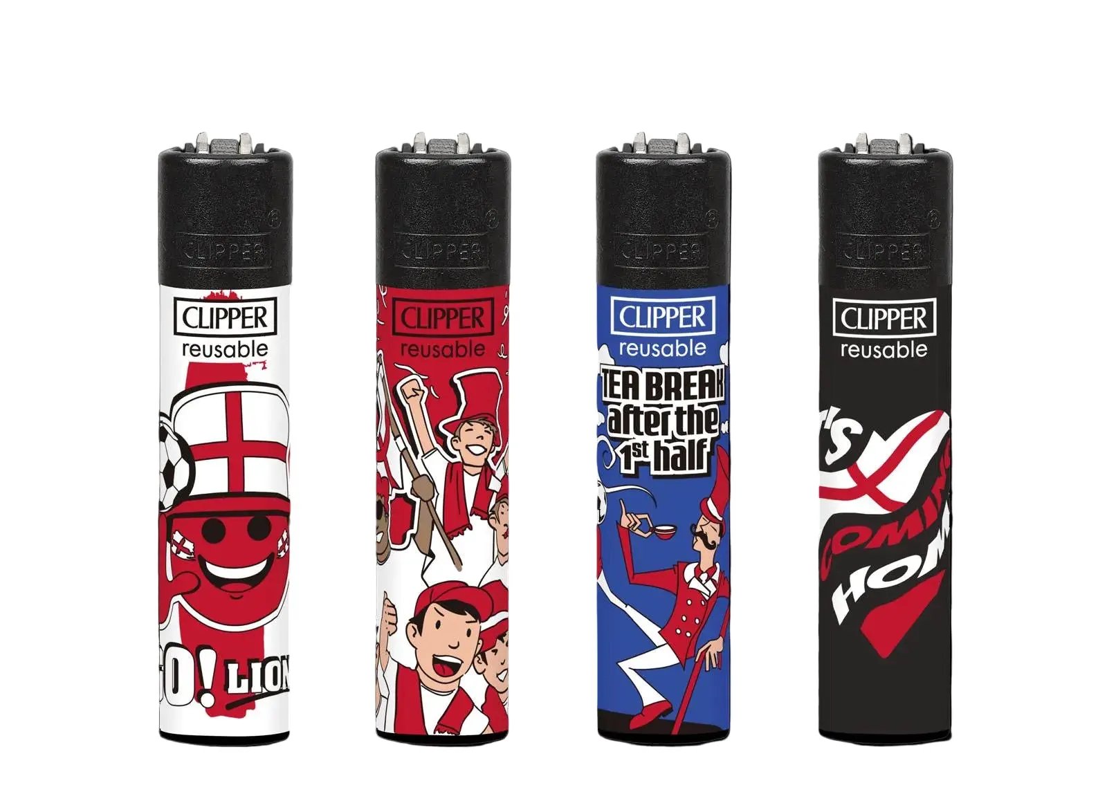 Clipper Flint metal lighters; 4-pack of assorted World Football designs
