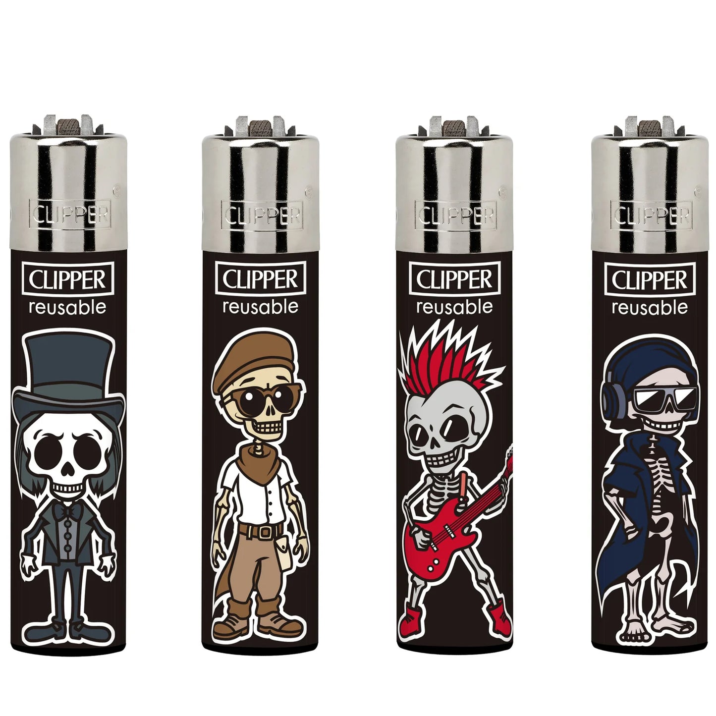 Clipper Flint Assorted Designs - "Skull Parade" Lighter [8447218273963] (48 Pack) Clipper