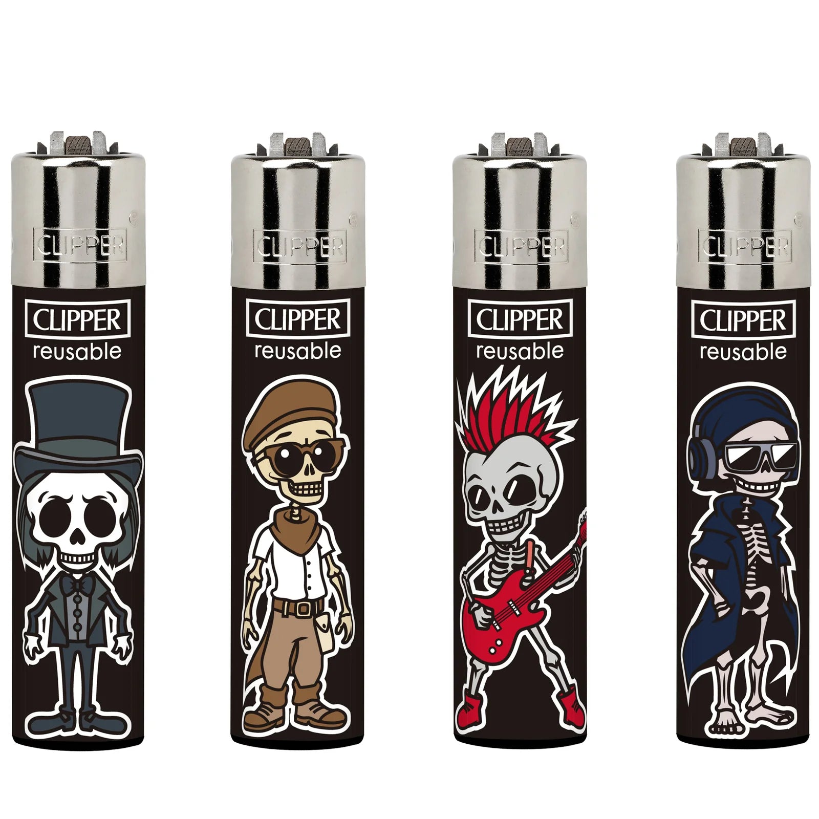 Clipper Flint Assorted Designs - "Skull Parade" Lighter [8447218273963] (48 Pack) Clipper