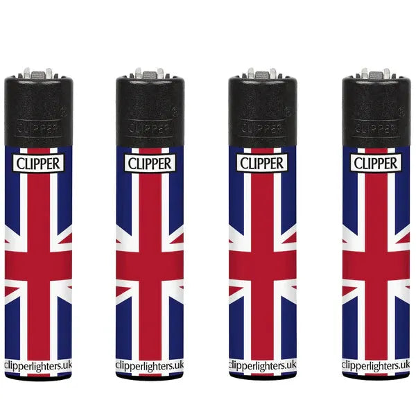 Clipper Lighters gas lighters four-pack with Union Jack flag print