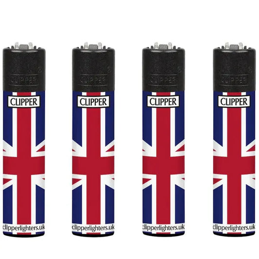 Clipper Lighters gas lighters four-pack with Union Jack flag print