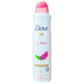 Dove antiperspirant spray bottle; white can with pink cap, go fresh pomegranate & lemon scent.