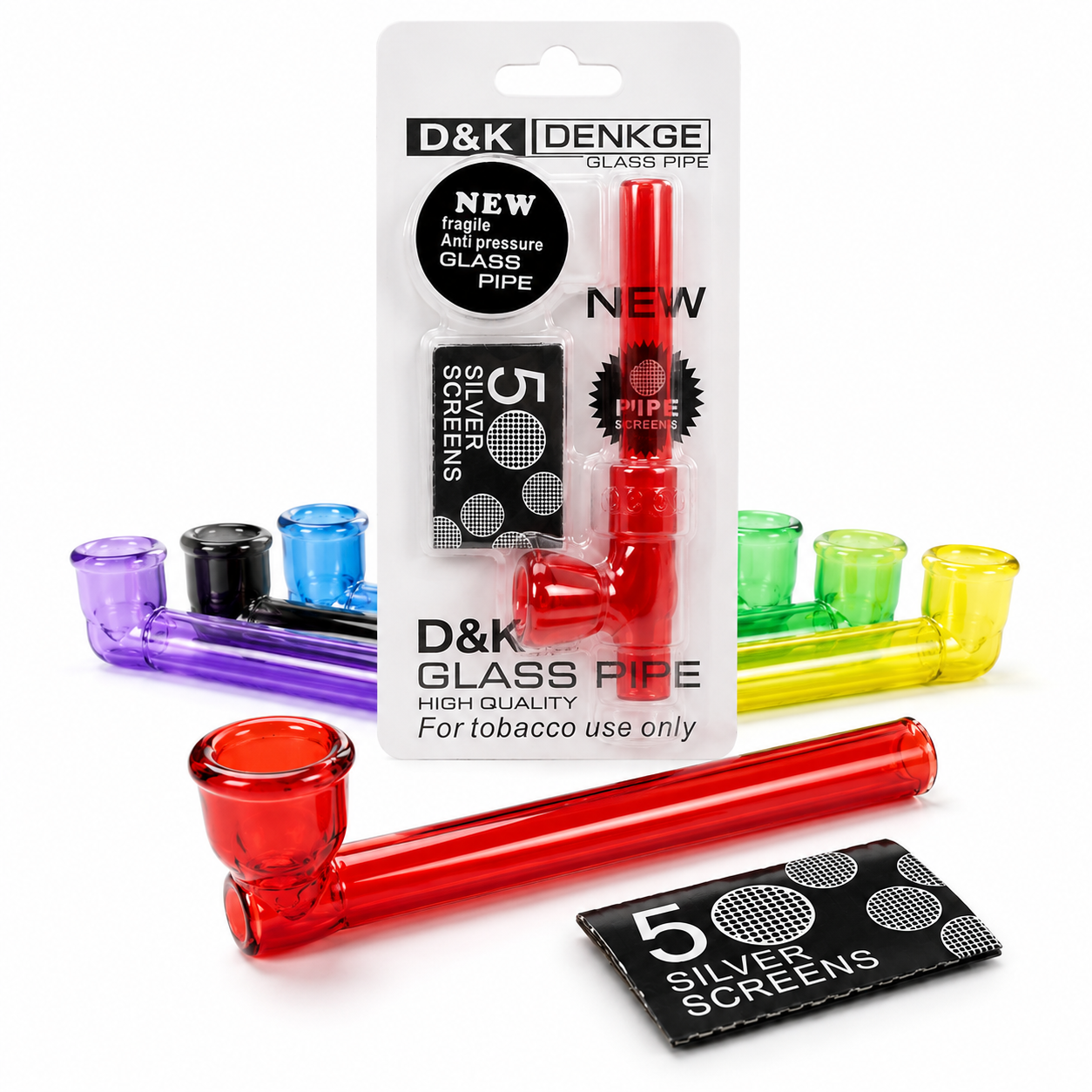 D & K GLASS PIPE WITH 5xSCREEN Assorted Colours D&K Dengke. uk wholesale supplier. 121 Wholesale