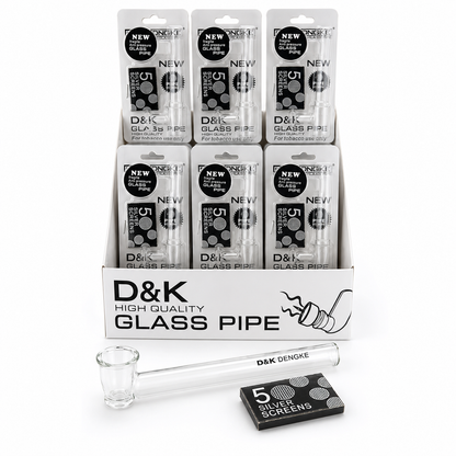 D & K GLASS PIPE WITH  5xSCREEN D&K Dengke PACK OF 24C DISPLAY BOX FOR RETAILERS. UK SUPPLIER 121 WHOLESALE