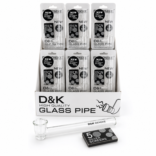 D & K GLASS PIPE WITH  5xSCREEN D&K Dengke PACK OF 24C DISPLAY BOX FOR RETAILERS. UK SUPPLIER 121 WHOLESALE