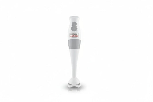 KitchenPerfected Hand Blender 2 Speed, white handheld blender with grey grip