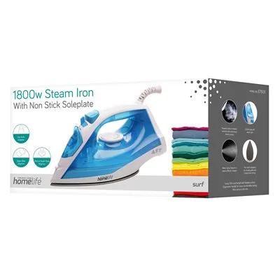 HomeLife travel steam iron 1100W blue with non-stick soleplate in box
